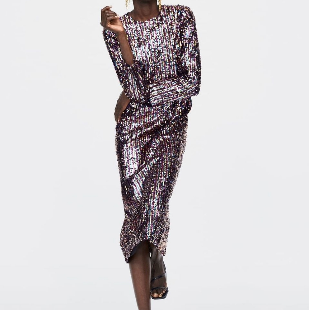 Zara Multicolor Sequin Midi Gown